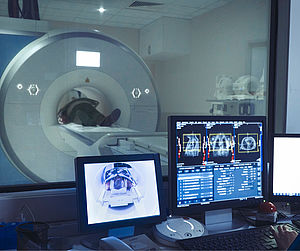 Image of a patient undergoing an MRI scan