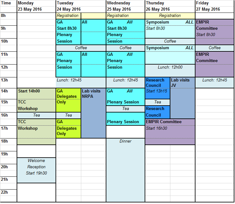 GA 2016 time schedule