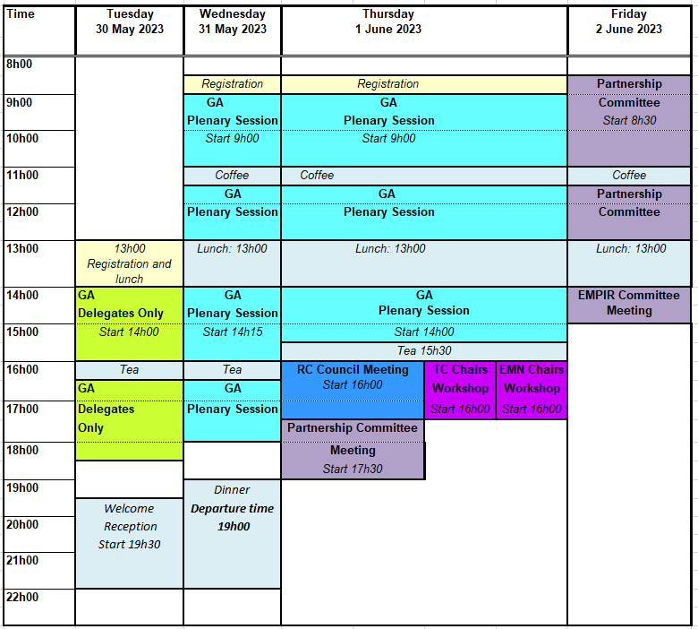 17th EURAMET General Assembly - time schedule