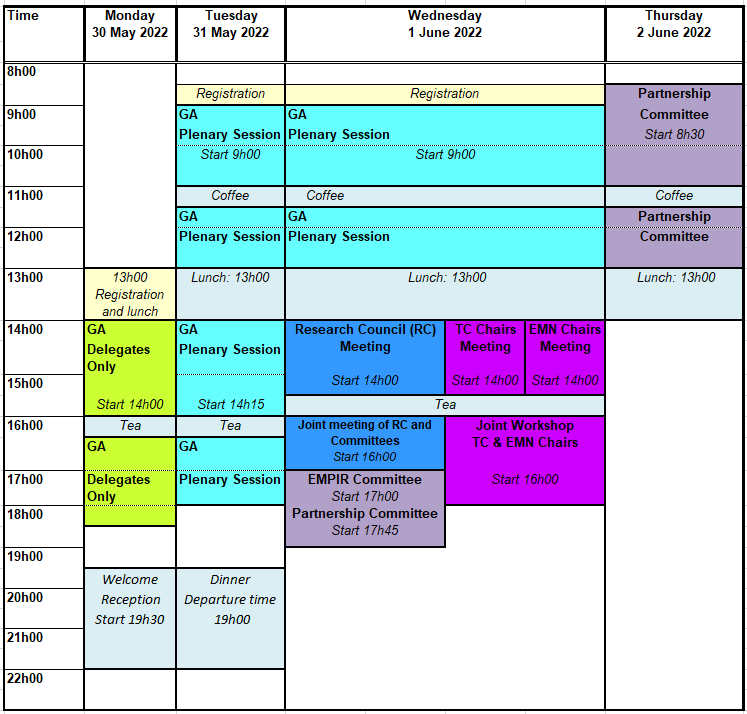 16th EURAMET General Assembly -Time schedule 