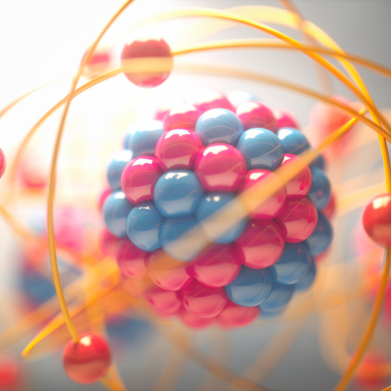 image of a model of an atom nucleus surrounded by an electron shell