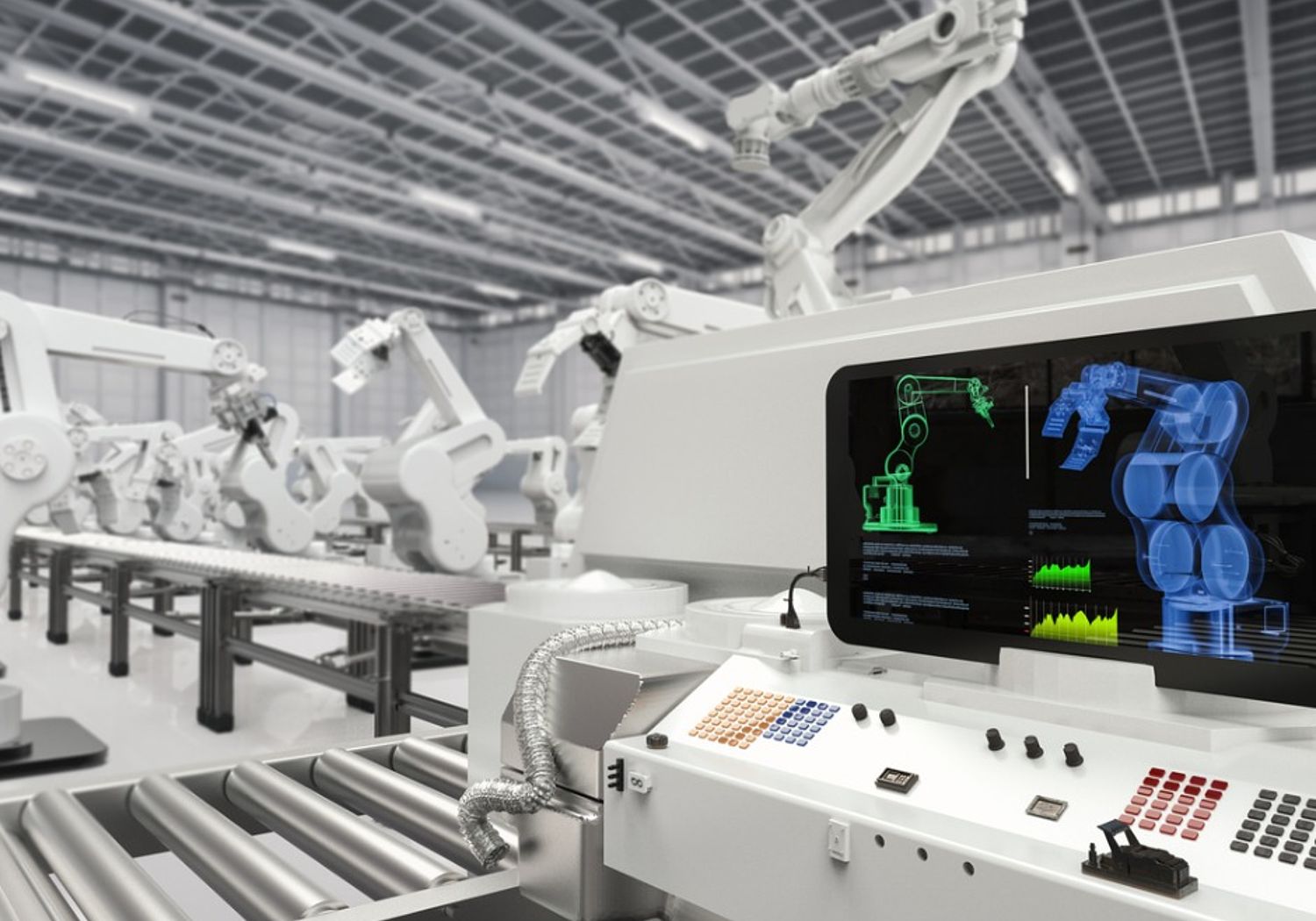 Image showing robots assembling products in automatic factory