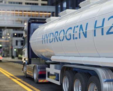 Image showing the rear View Of Hydrogen Transport Truck On The Road