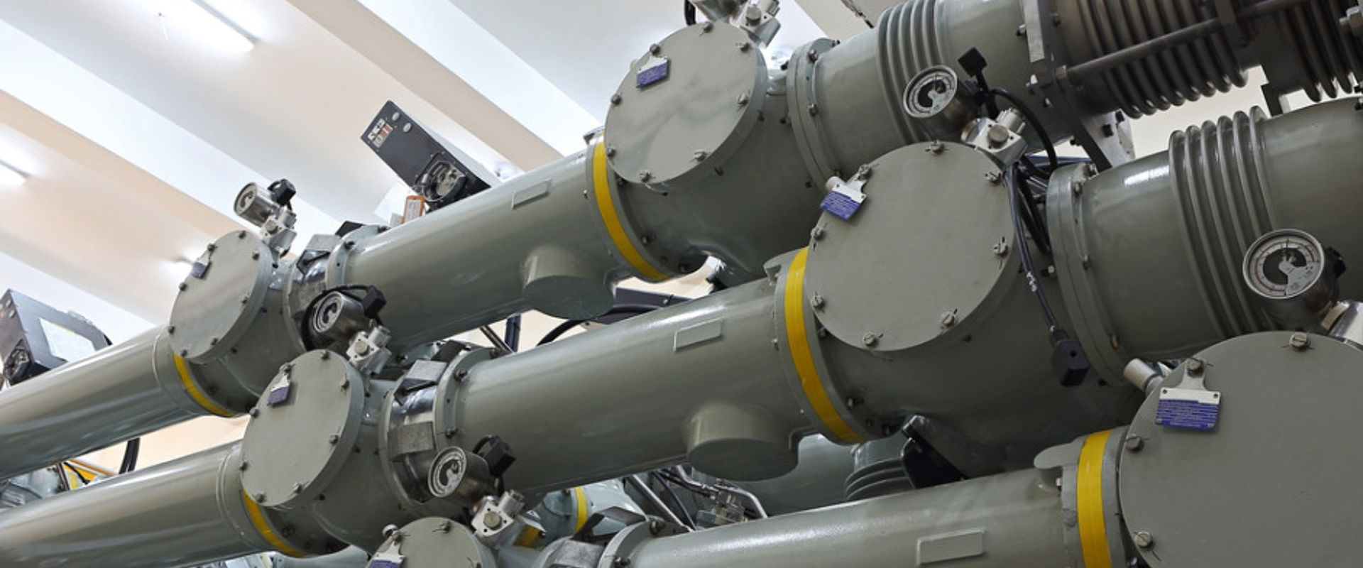 High voltage Gas Insulated Switchgear inside a transformer substation