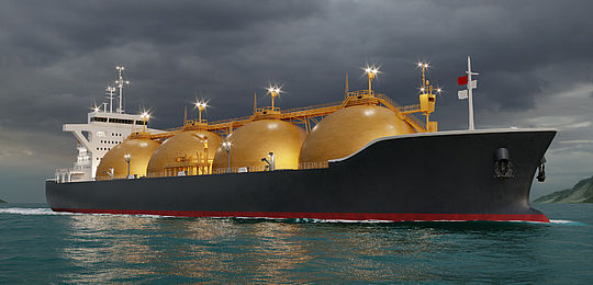 Tanker at sea transporting LNG