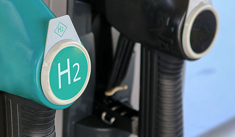 Close up of hydrogen logo on gas stations fuel dispenser