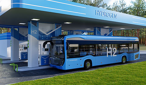 Hydrogen powered bus refuelling at station