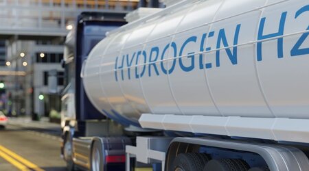 Image showing the rear View Of Hydrogen Transport Truck On The Road