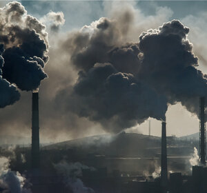 Image showing Air pollution from industrial stacks