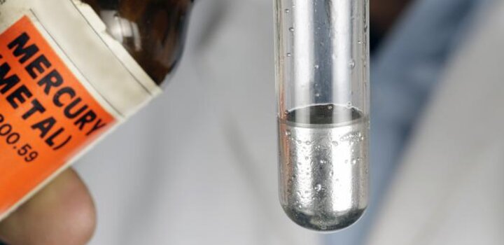 Image showing mercury metal being poured into a test tube