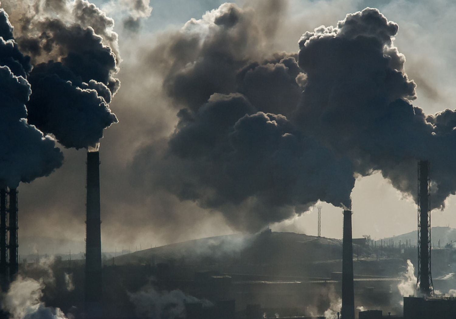 Image showing Air pollution from industrial stacks