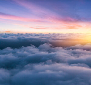 Image showing a View of cloud tops at sunset