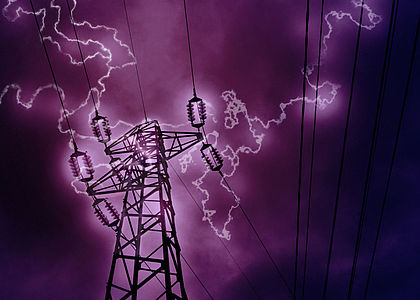 Lightning hitting a high voltage tower image showing Lightning hitting a high voltage tower
