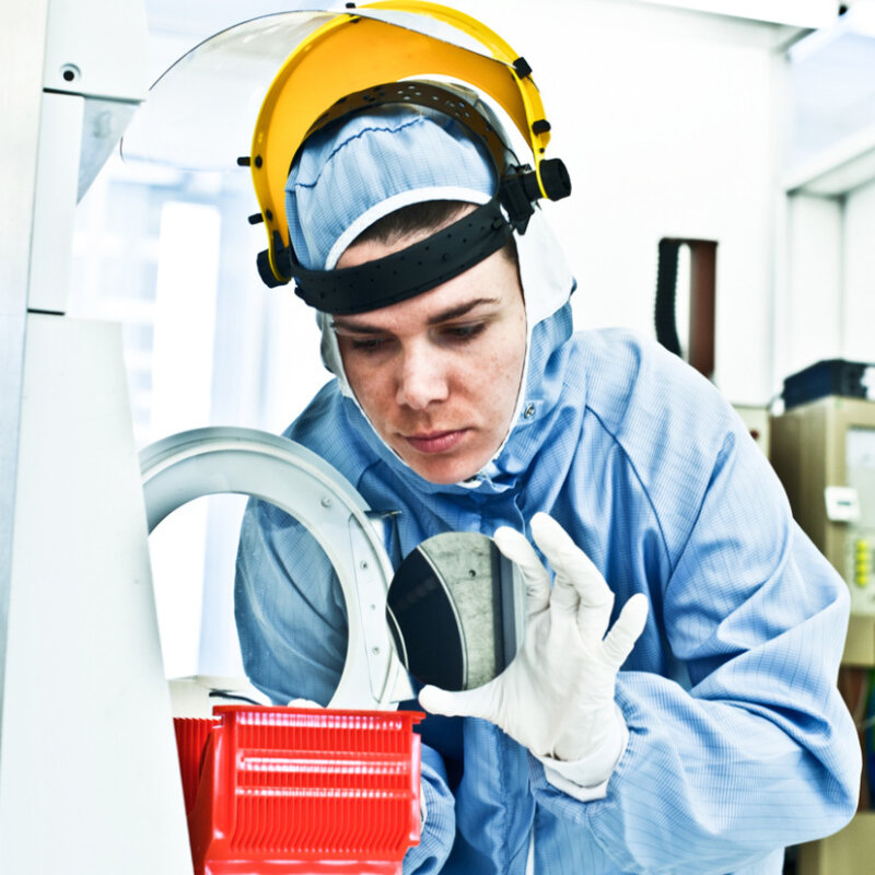 New instrumentation for humidity measurements Image of a Scientist Working on Silicon Wafer Fabrication in Cleanroom